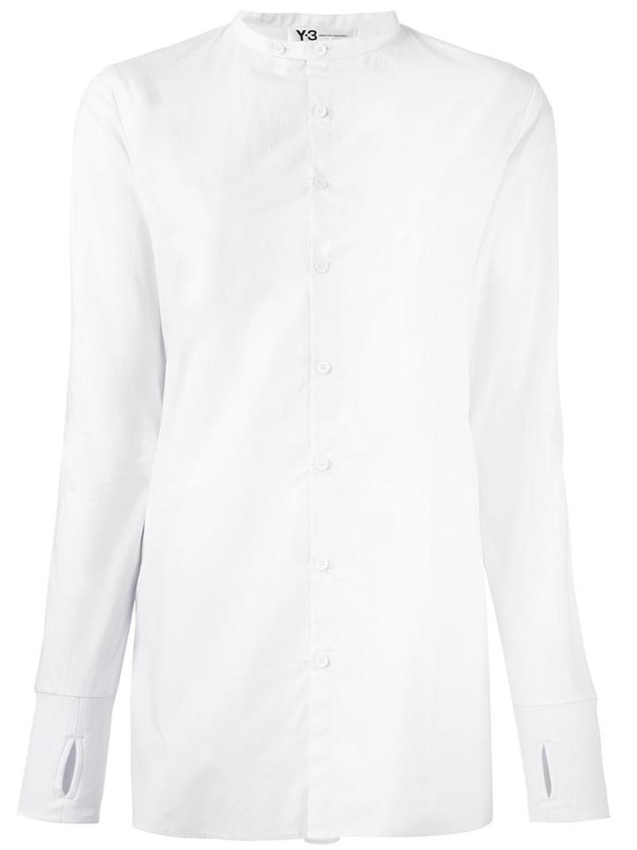 Y-3 Collarless Button Down Shirt, Women's, Size: Small, White, Cotton/polyester