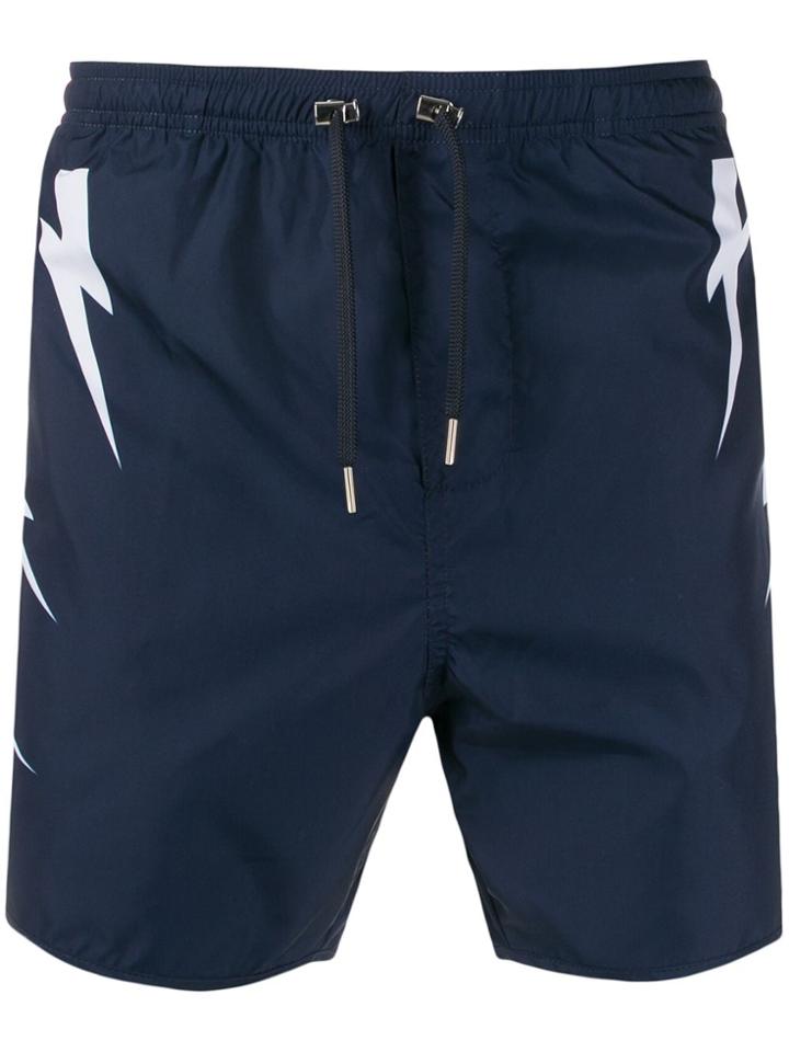 Neil Barrett Lightning Print Swim Shorts - Blue