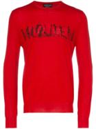 Alexander Mcqueen Dancing Skeleton Logo Text Wool Jumper - Red