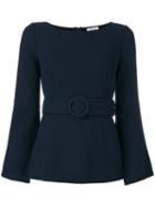 P.a.r.o.s.h. - Flared Sleeves Belted Blouse - Women - Polyamide/spandex/elastane/wool - M, Blue, Polyamide/spandex/elastane/wool