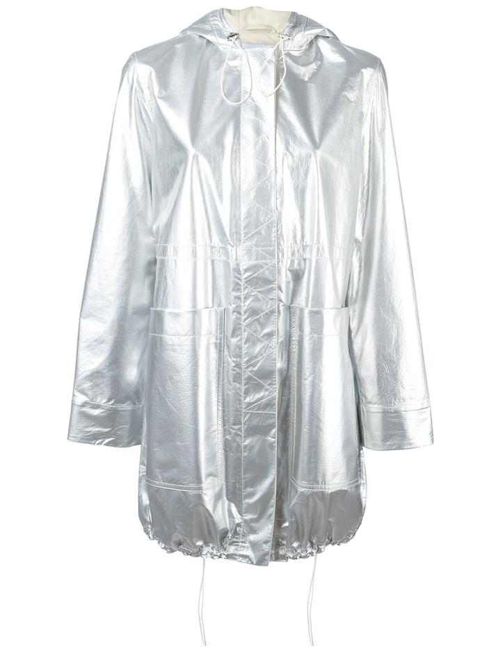 Paco Rabanne Metallic (grey) Parka Coat, Women's, Size: 36, Lamb Skin/cotton/polyurethane/cotton