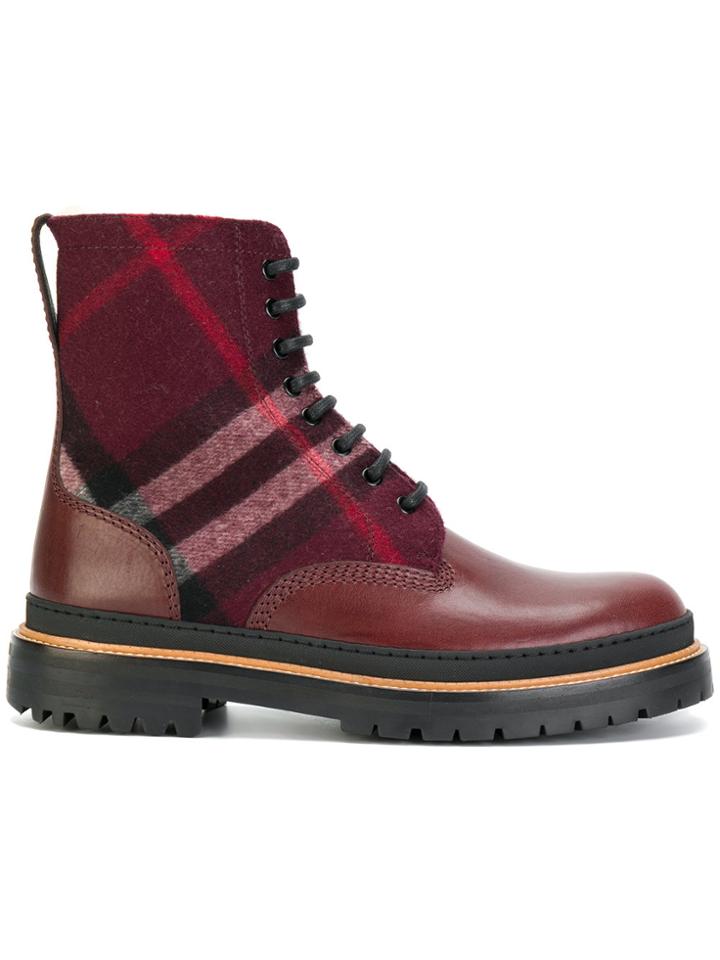 Burberry Checked Boots - Red