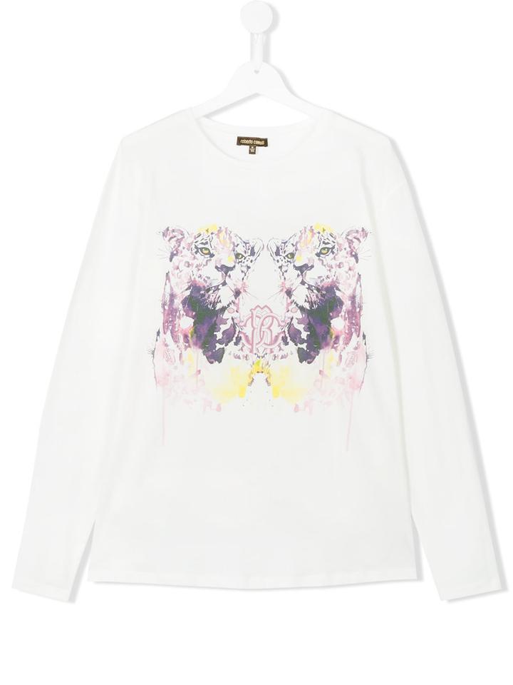 Roberto Cavalli Kids - Teen Cheetah Print Top - Kids - Cotton/spandex/elastane - 16 Yrs, White