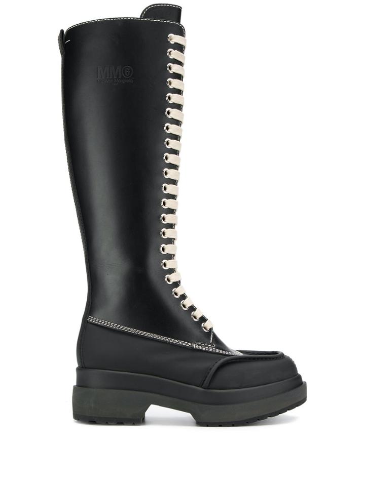 Mm6 Maison Margiela Lace-up Knee High Boots - Black