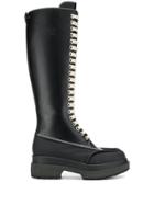 Mm6 Maison Margiela Lace-up Knee High Boots - Black