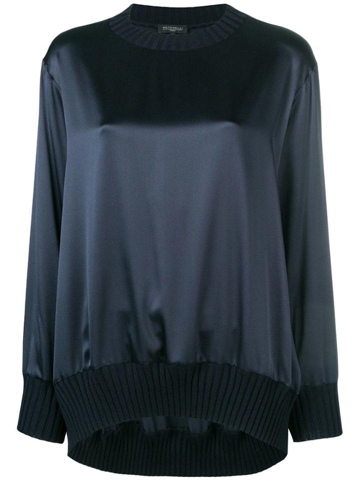 Antonelli Ribbed Trim Satin Sweatshirt - Blue