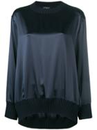 Antonelli Ribbed Trim Satin Sweatshirt - Blue