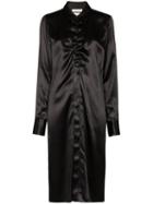 Bottega Veneta Ruched Midi Shirt Dress - Black