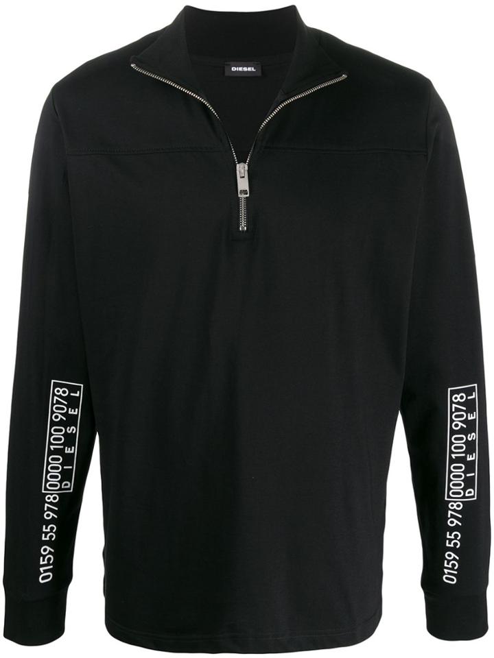 Diesel T-diego-ls-dolce Zip-neck Top - Black