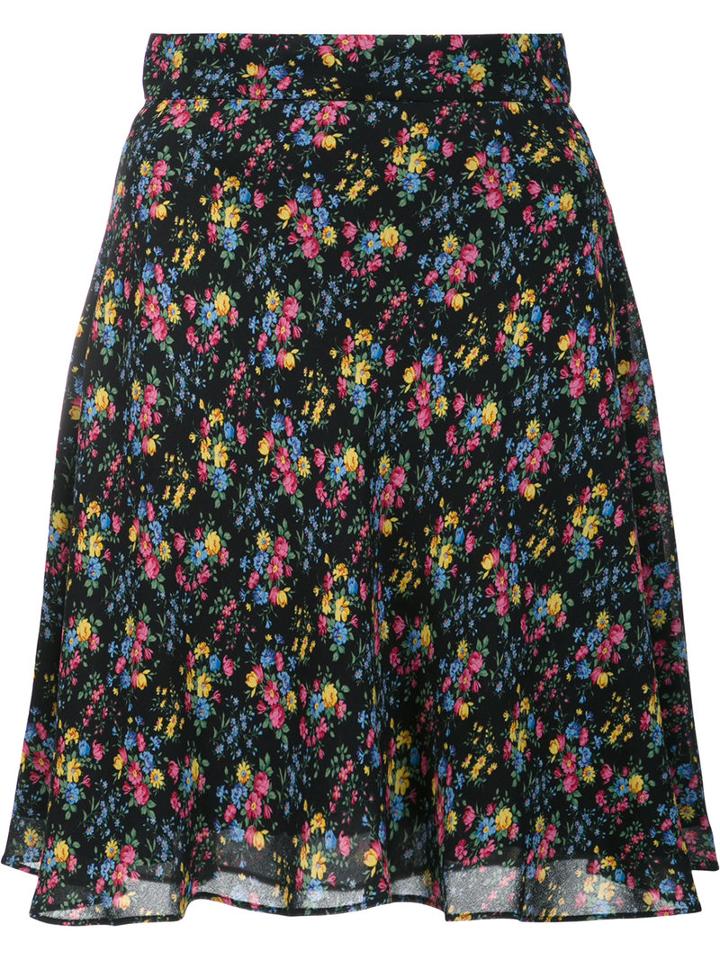 Saint Laurent Prairie Floral Print Skirt, Size: 34, Black, Silk/viscose