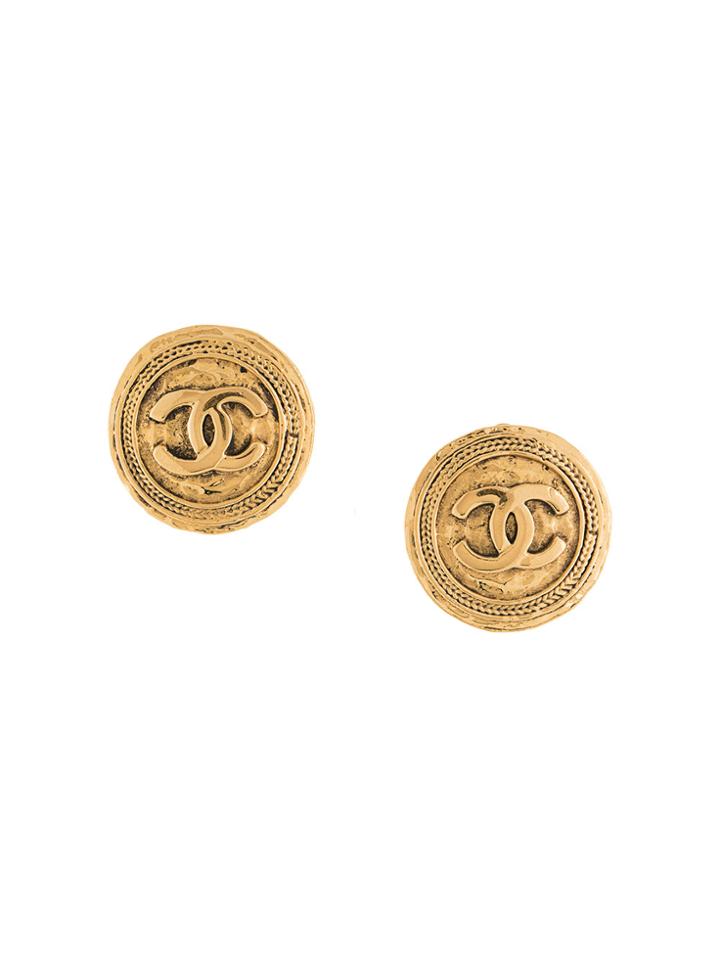 Chanel Vintage Round Edge Line Earrings - Metallic