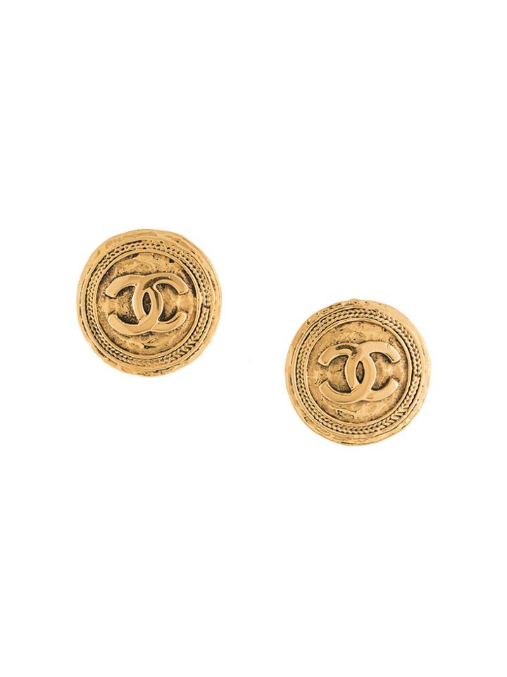 Chanel Vintage Round Edge Line Earrings - Metallic