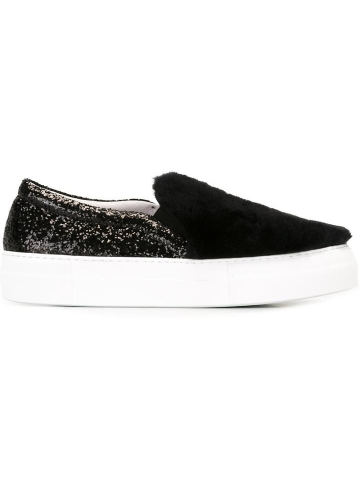 Joshua Sanders Faux Fur And Glitter Sneakers