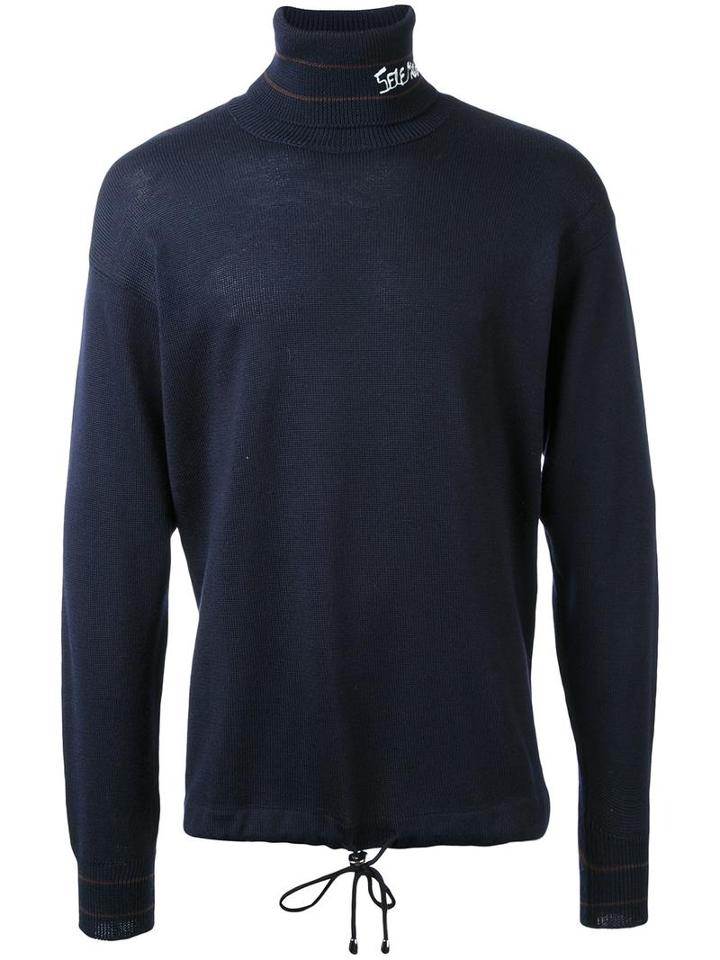 Selfmade By Gianfranco Villegas Embroidered Roll Neck Jumper, Men's, Size: 48, Blue, Wool