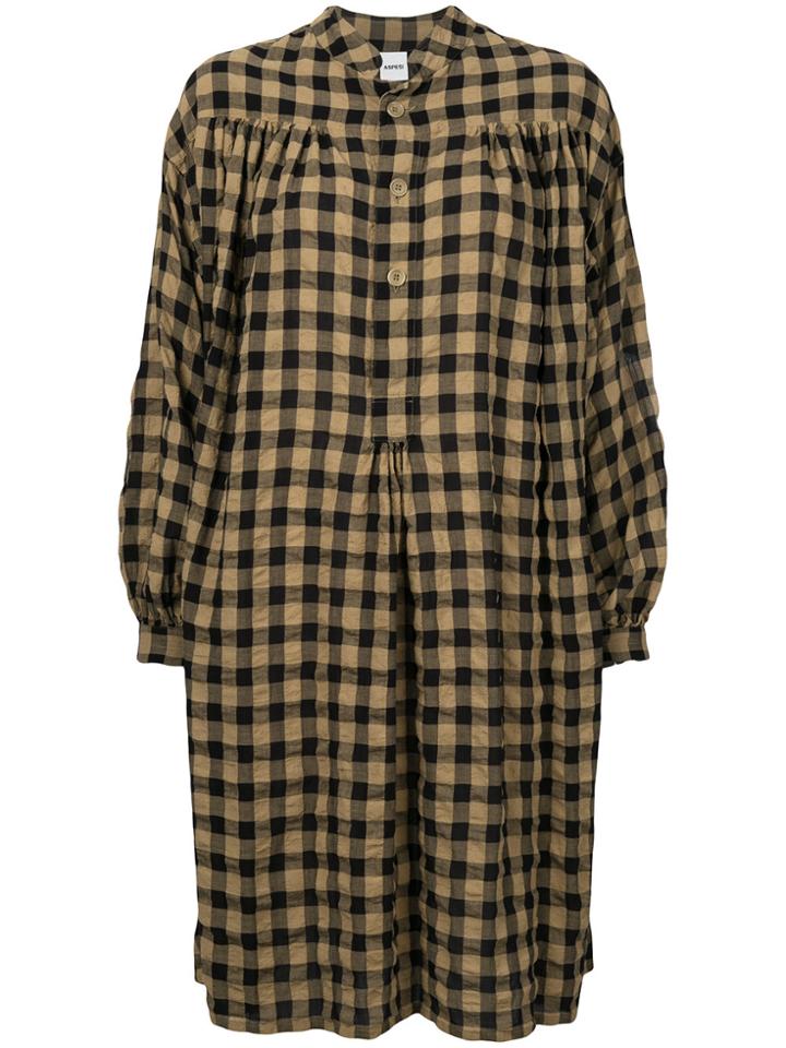 Aspesi Oversized Check Shirt Dress - Brown
