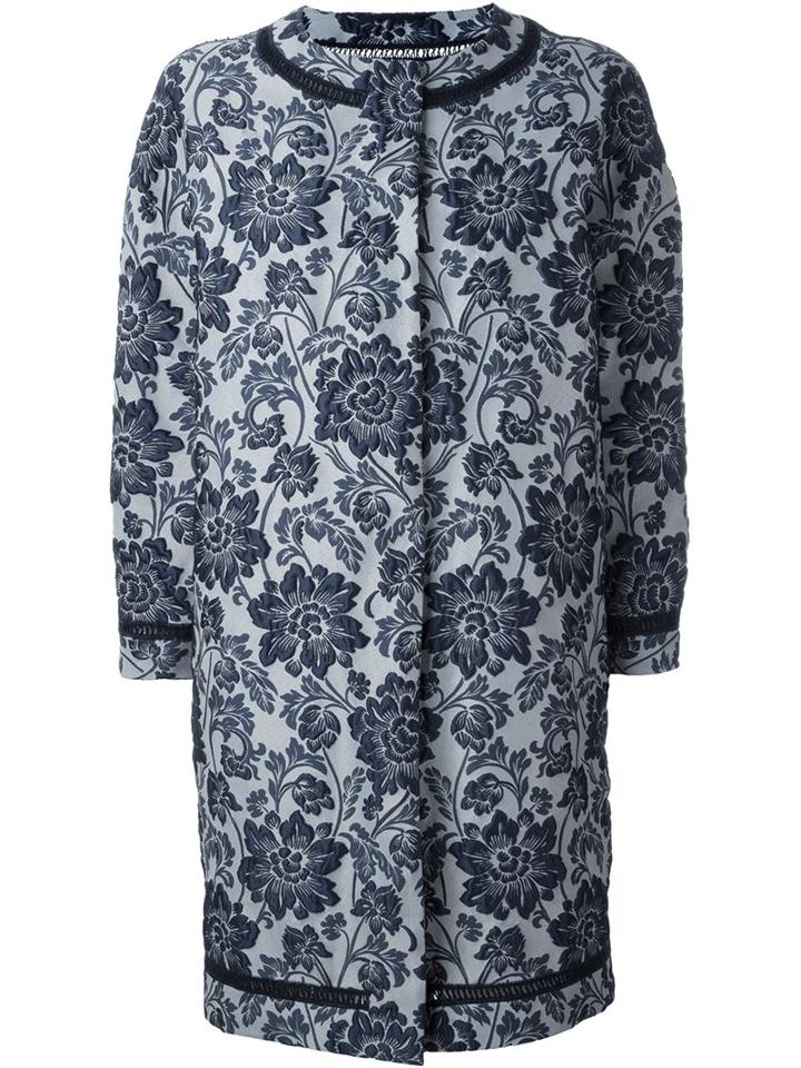 Ermanno Scervino Floral Brocade Coat, Women's, Size: 40, Blue, Silk/nylon/polyester