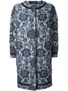 Ermanno Scervino Floral Brocade Coat, Women's, Size: 40, Blue, Silk/nylon/polyester