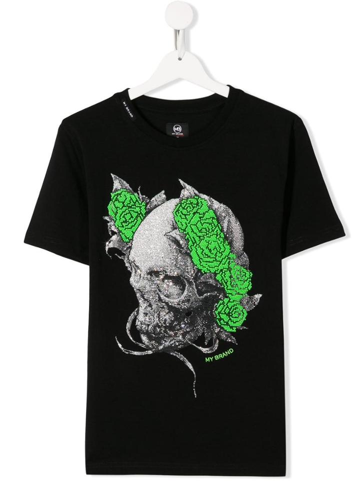 My Brand Kids Diamanté Laurel Skull T-shirt - Black