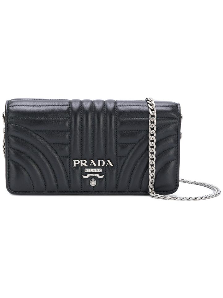 Prada Logo Quilted Shoulder Bag - Black
