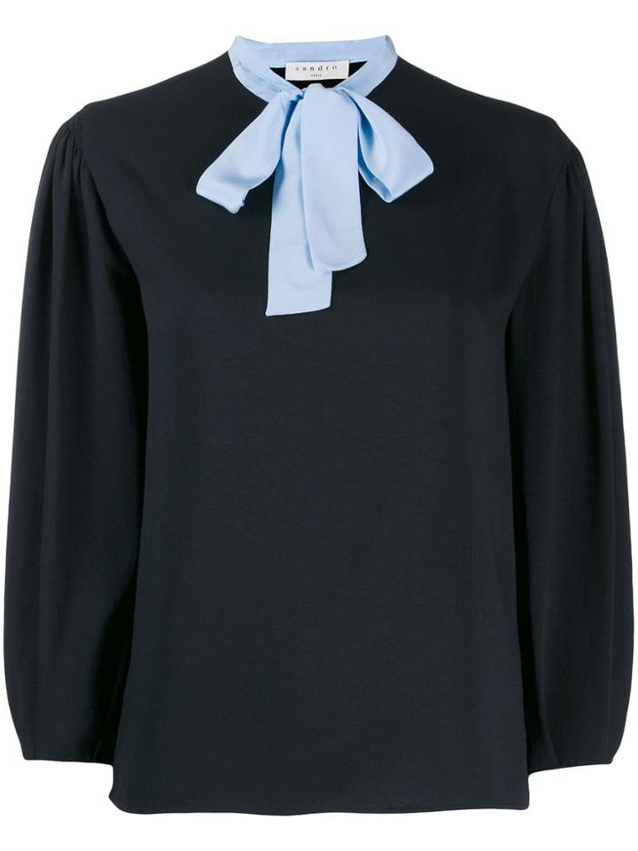 Sandro Paris Contrast Bow Blouse - Black