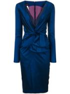 Talbot Runhof V-neck Ruched Dress - Blue