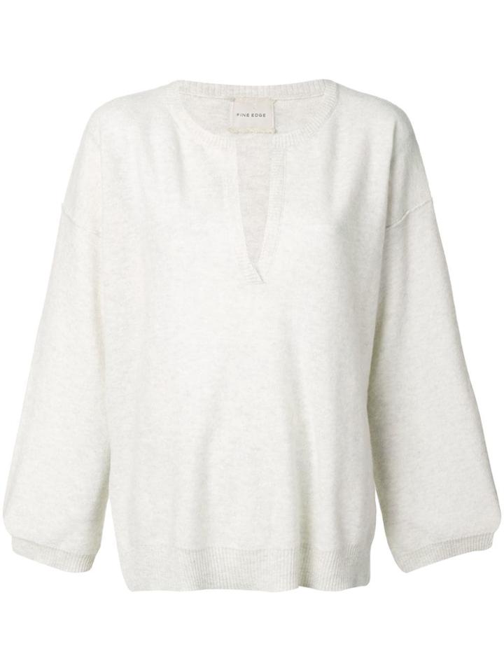 Fine Edge V-neck Knitted Top - White