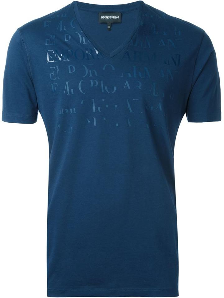 Emporio Armani Lettering Logo T-shirt, Men's, Size: S, Blue, Cotton