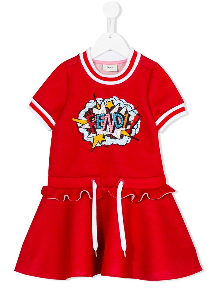 Fendi Kids - Embellished Exploding Logo Dress - Kids - Modal - 8 Yrs, Girl's, Red
