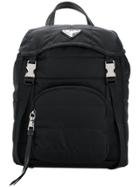 Prada Quilted Logo Plaque Backpack - Black