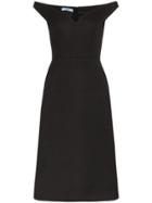 Prada Off-the-shoulder Midi Wool Dress - Black