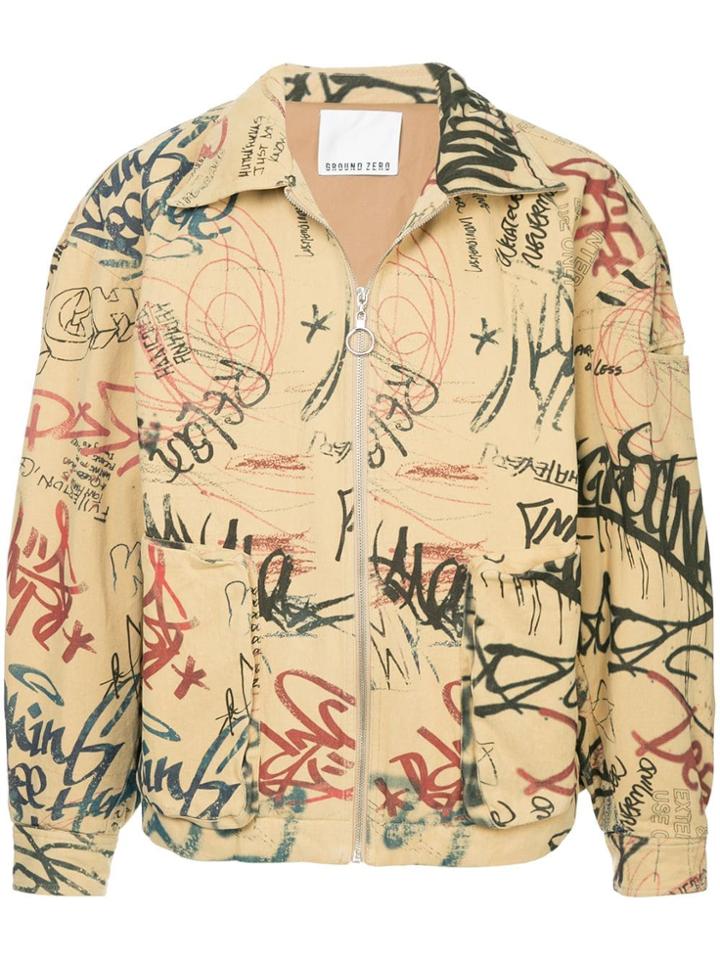 Ground Zero Oversized Graffiti Print Jacket - Nude & Neutrals