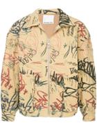 Ground Zero Oversized Graffiti Print Jacket - Nude & Neutrals