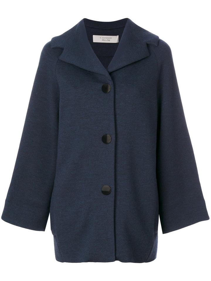 D.exterior - Cape Style Coat - Women - Wool/polyester - S, Blue, Wool/polyester