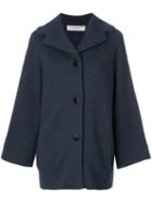 D.exterior - Cape Style Coat - Women - Wool/polyester - S, Blue, Wool/polyester