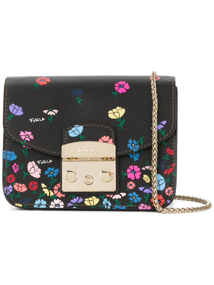 Furla Floral Metropolis Shoulder Bag - Black