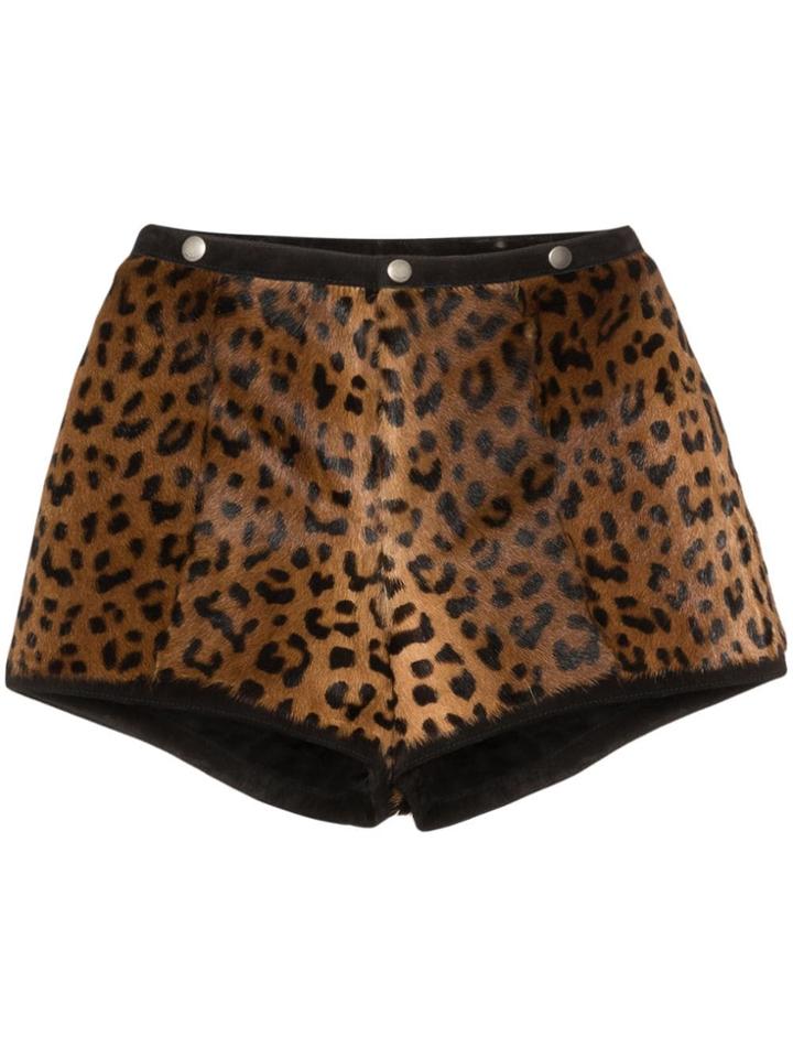 Saint Laurent Leopard Print Micro Shorts - Brown