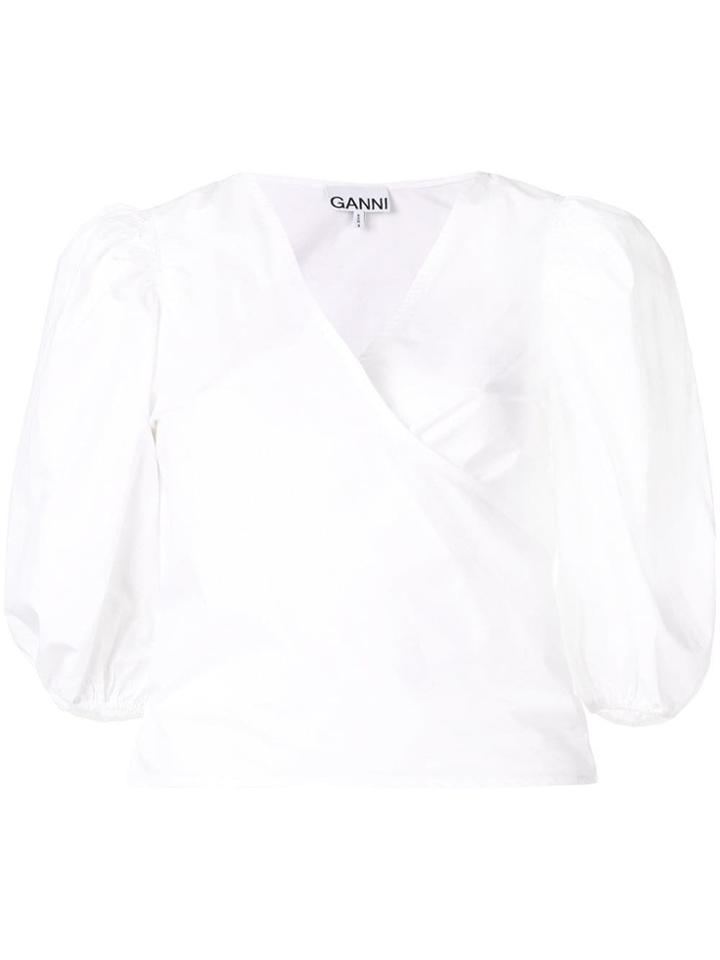 Ganni Short-sleeve Wrap Blouse - White