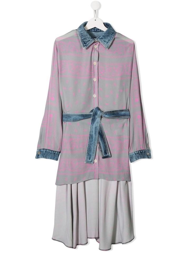 Natasha Zinko Kids Teen Printed Asymmetrical Dress - Grey