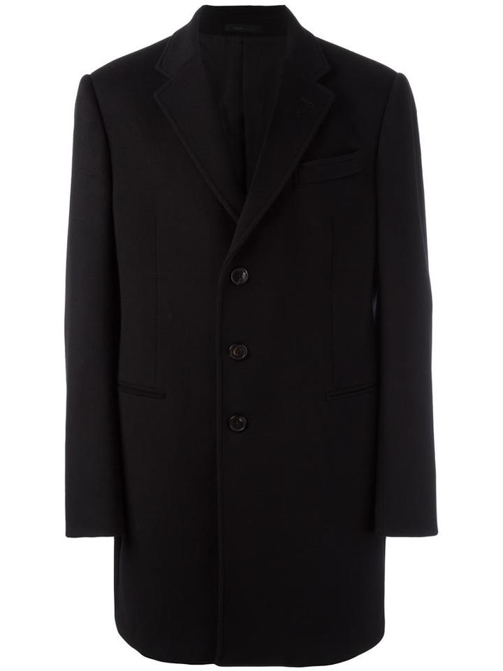 Armani Collezioni Single Breasted Coat, Men's, Size: 54, Black, Cupro/virgin Wool/cashmere