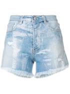 Pinko Sequin Embellished Denim Shorts - Blue