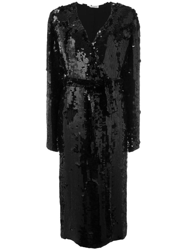 Attico Belted Sequin Duster Coat, Women's, Size: Ii, Black, Viscose/pvc