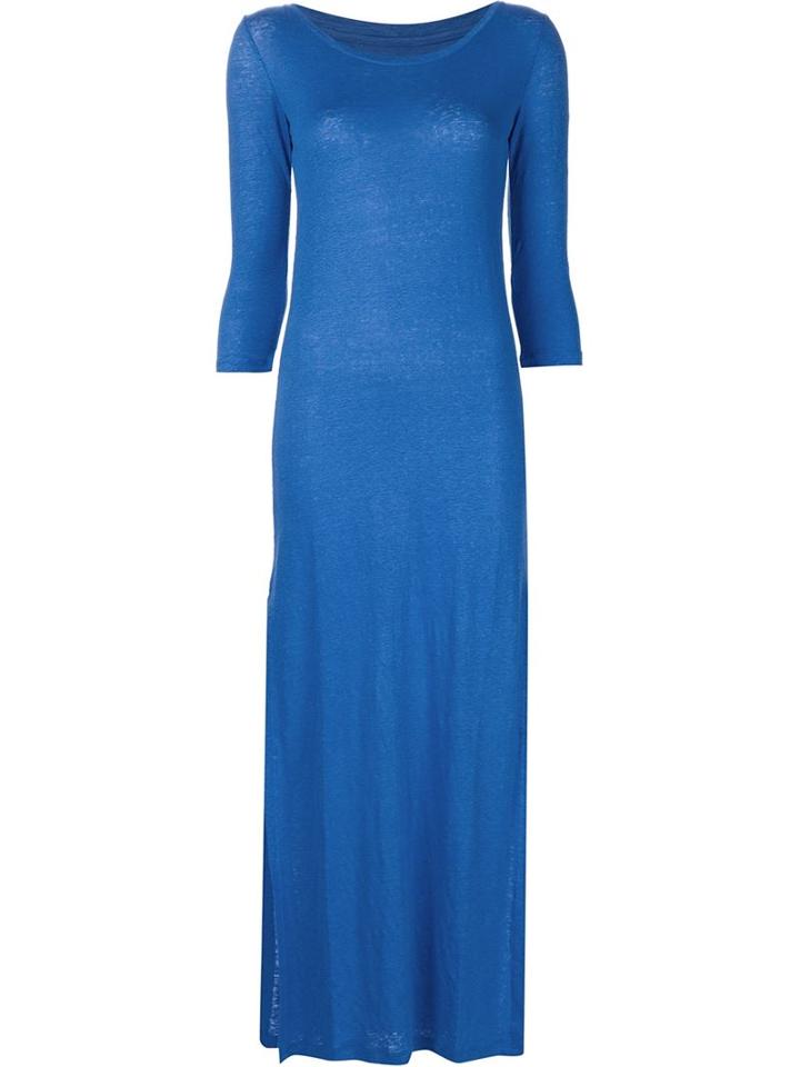 Majestic Filatures Boatneck Maxi Dress, Women's, Size: 1, Blue, Linen/flax/spandex/elastane