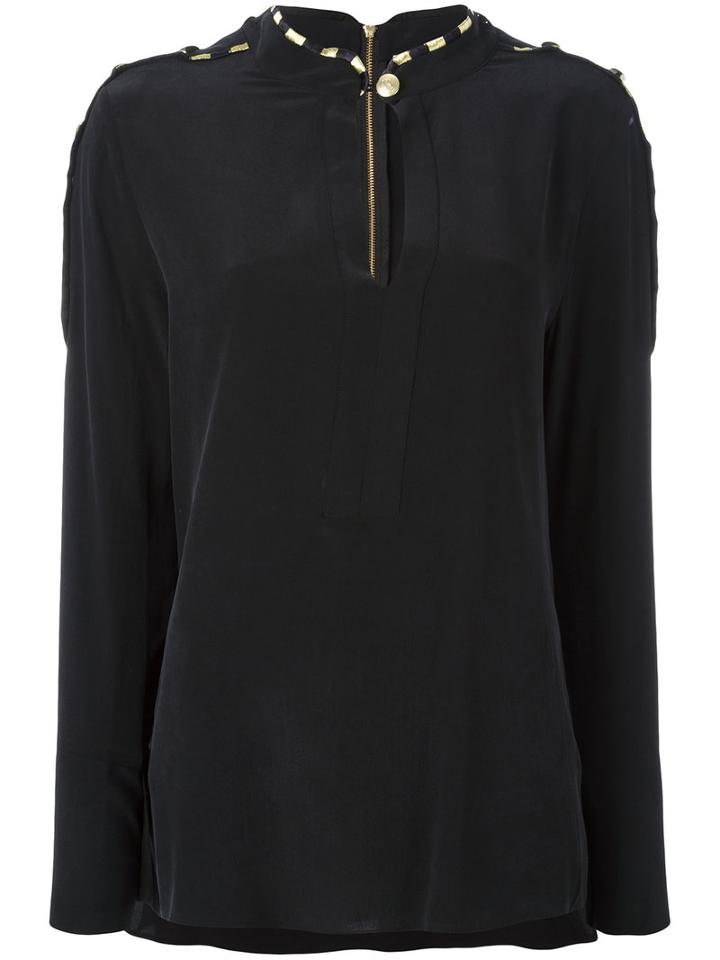 Pierre Balmain Band Collar Blouse, Women's, Size: 38, Black, Silk