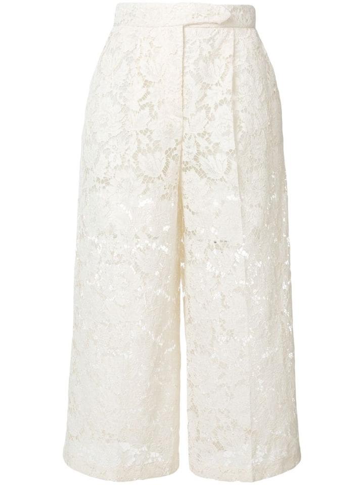 Valentino Sheer Lace Cropped Trousers - Neutrals