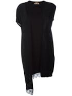No21 Asymmetric Lace Trim Dress, Women's, Size: 42, Black, Cotton/polyamide/acetate/silk
