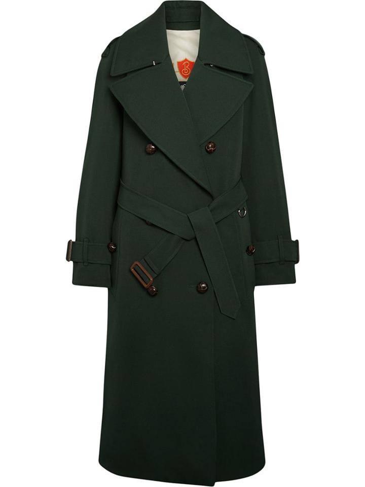 Burberry Oversized Lapel Wool Gabardine Trench Coat - Green