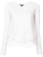 Derek Lam Long Sleeve V-neck Pullover With Print Back - White