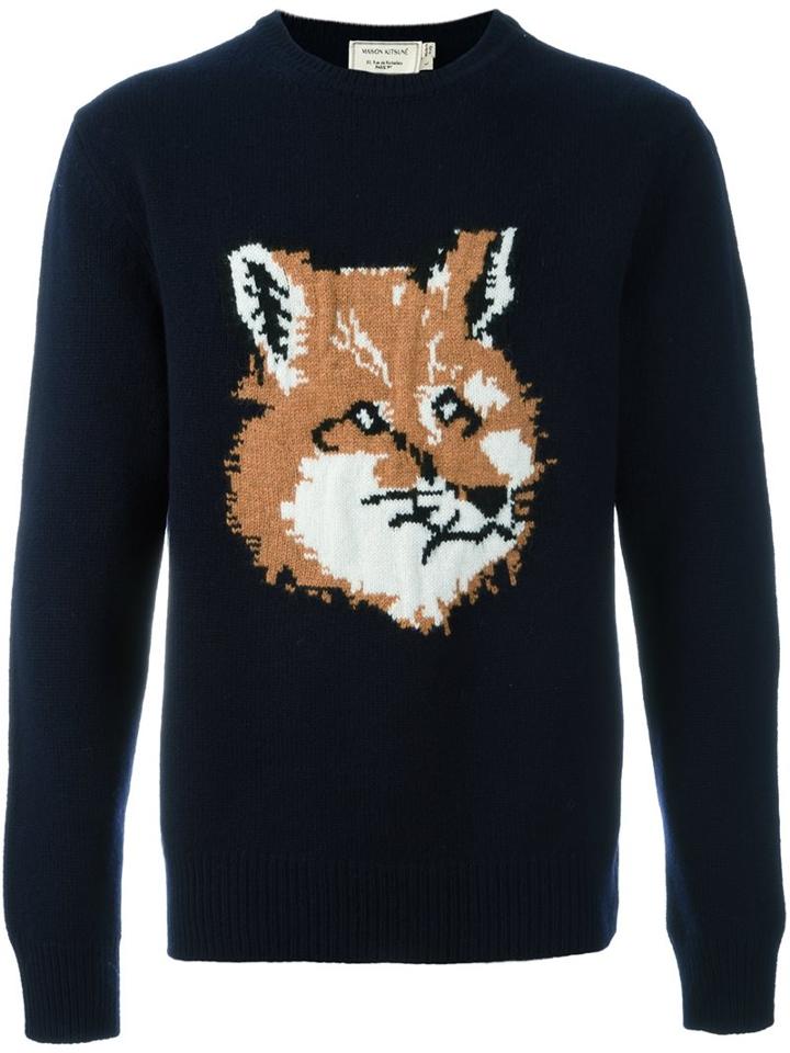 Maison Kitsuné Fox Jumper, Men's, Size: Small, Blue, Lambs Wool