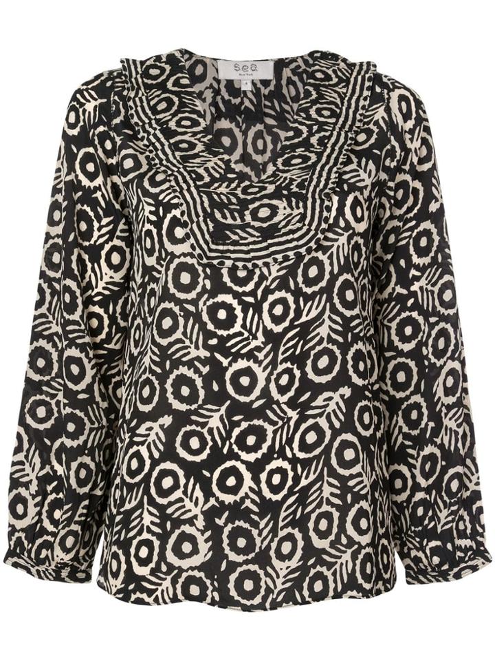 Sea Printed Blouse - Black