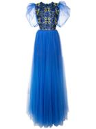 Carolina Herrera Floral Embroidery Tulle Dress - Blue